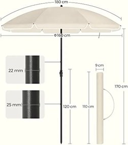 Napernyő 160 cm, Napvédelem UPF 50+, 30°-ban dönthető, talp nélkül, bézs