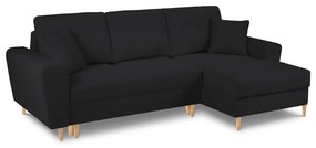 Fekete buklé kinyitható tárolóhelyes sarokkanapé (jobb oldali-heverő résszel) Kyoto – Cosmopolitan Design
