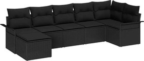 vidaXL Kerti Kanapé Szett párnával 7 pcs Fekete Poli rattan