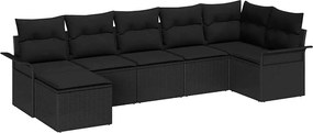 vidaXL Kerti Kanapé Szett párnával 7 pcs Fekete Poli rattan