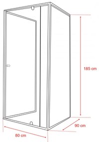 Flexi 80x90 cm falsíkra szerelhető aszimmetrikus zuhanykabin zuhanytálca nélkül