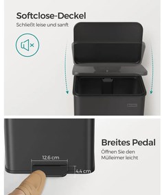 Pedálos szemeteskuka 40L, fekete, 15 szemeteszsákkal
