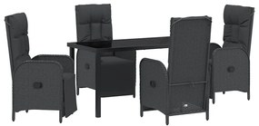 vidaXL Kert étkező szett párnával 5 pcs Fekete polirattan