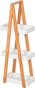 kleankin Bambusz Fürdőszobai Polc 3 Polccal, Fa A-keret 30x18x81 cm Természetes és Fehér | Aosom