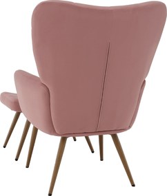 Fotel lábtartóval, rózsaszín Velvet szövet/tölgy, HABEN