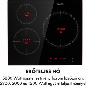 Klarstein Delicatessa 3, indukciós főzőlap, 5800 W, 3 zóna, üvegkerámia, fekete