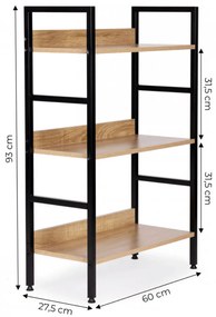 Intenso Home 3 szintes nyitott könyvespolc 60 x 93cm (Sonoma tölgy) | Univerzális tároló állvány fém lábakkal