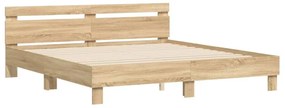 sonoma tölgy színű ágykeret fejtámlával és LED-del 200 x 200 cm