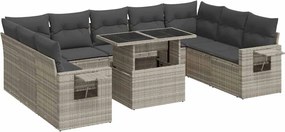 vidaXL 10 részes világosszürke polyrattan kerti ülőgarnitúra párnákkal