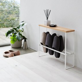 Fehér-natúr színű fém papucstartó állvány Tower – YAMAZAKI