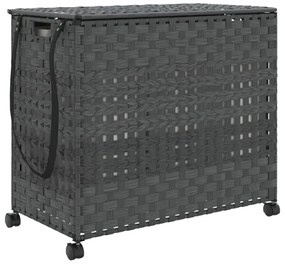 szürke rattan szennyeskosár kerekekkel 66x35x60 cm