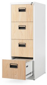 Fém irattartó szekrény, 4 fiókos SARA V4, 460 x 1320 x 620 mm, Eco Design: fehér/ sonoma tölgy