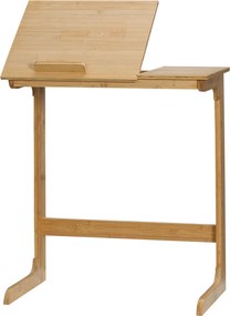 HOMCOM C-Formájú Asztal Bambuszból Állítható Felső Részével és 140-180°-os Dőlésszöggel Nappaliba, Hálószobába, Kanapé Mellett 60x33x67 cm Természetes