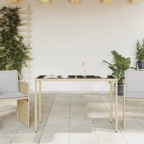 bézs polyrattan üveglapos kerti asztal 115x54x74 cm