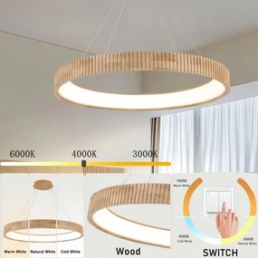 Brilagi - FALCON WOOD MODERN kábeles LED csillár, 60W, 230V, Ø 80 cm, fa
