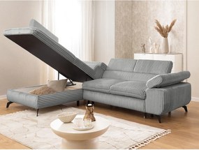 Világosszürke kordbársony sarokkanapé (bal oldali-L alakú) Marbeya – Ropez