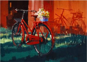 Piros kerék képe, akril festés (üvegen) (70x50 cm)