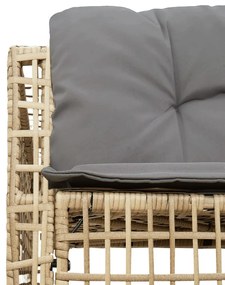 L-alakú bézs polyrattan kerti kanapé párnákkal és lábtartóval