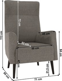 Füles fotel, szürke/fekete, SAMY