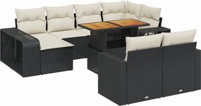 vidaXL 11 részes fekete polyrattan kerti ülőgarnitúra párnákkal
