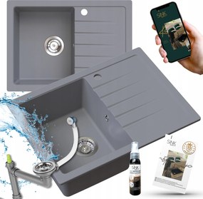 Gránit Mosogató 68x50 Szürke Titanite+krómozott Szifon+impregnáló 7in1