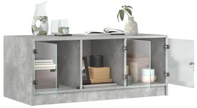 Betonszürke dohányzóasztal üvegajtókkal 102 x 50 x 42 cm