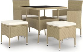 vidaXL 5 részes bézs kerti polyrattan étkezőgarnitúra