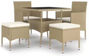 vidaXL 5 részes bézs kerti polyrattan étkezőgarnitúra