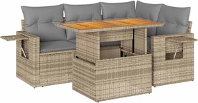 vidaXL 5 részes bézs polyrattan kerti ülőgarnitúra párnákkal