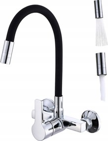 Konyhai Fali Csaptelep Fekete, Hajlékony Flexibilis Kifolyócsővel 2 Funkciós