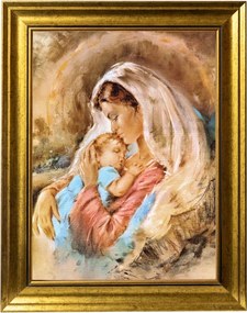 Istenanya Gyermekkel Szakrális Kép Arany Díszített Keretben 30X40