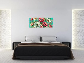 Kép - Virágok kék háttéren (120x50 cm)
