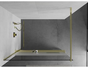 Mexen Kioto +, zuhany paraván polccal és törölközőtartóval 90 x 200 cm, 8mm átlátszó üveg fagyminta, arany profil, 800-090-121-50-35