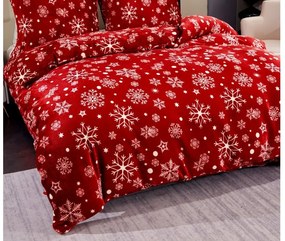 Mikroplüss ágyneműhuzat SNOWFALL piros + mikroplüss lepedő SOFT 90x200 cm fehér, egyszemélyes ágyhoz
