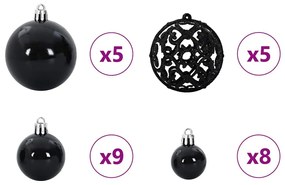 Mesterséges, előre világított karácsonyfagaléria gömbkészlettel