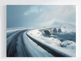 Vászonkép Canvas Híd Tél Atlantic Road Norvégia Hó Hegyek 80x60