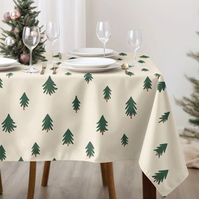 Goldea karácsonyi szögletes terítő - erős pamut - karácsonyfák bézs alapon 120 x 120 cm