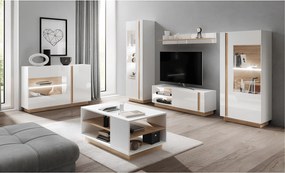 RTV asztal 138, fehér/tölgy grandson/magasfényű fehér, CITY