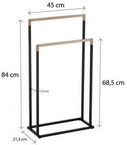 Erga Zola, 2 karos törülközőtartó állóra 45x21,5x84 cm, fekete matt-barna, ERG-YKA-P.ZOLA-2-BLK