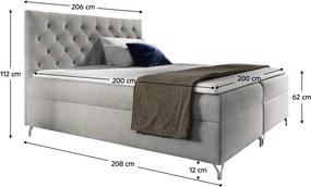 Boxspring ágy, 200x200, világosszürke Velvet szövet, GULIETTE + ajándék