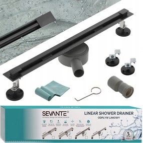 Lineáris lefolyó Ultra Slim 80 cm forgatható szifon fekete nagy áteresztőképesség