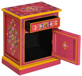 rózsaszín, kézzel festett, tömör mangófa éjjeliszekrény