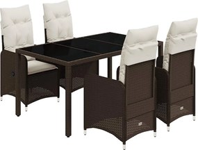 vidaXL 5 részes barna polyrattan kerti bisztrógarnitúra párnákkal