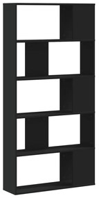 5 szintes fekete szerelt fa könyvespolc 80,5 x 23,5 x 162,5 cm
