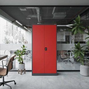 Fém iratszekrény JAN, 900 x 1850 x 400 mm, antracit-piros
