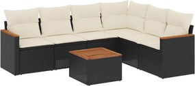 vidaXL 7 részes fekete polyrattan kerti ülőgarnitúra párnával