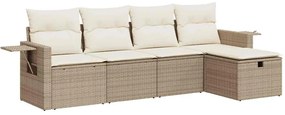 vidaXL 5 részes bézs polyrattan kerti ülőgarnitúra párnákkal