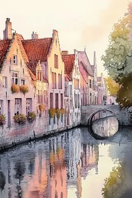 Vászonkép Canvas Belgium Brugge Óváros Csatorna Híd Hajnal 80x120