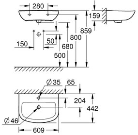 GROHE 39421000 - BAU CERAMIC falra szerelhető mosdó 609 × 442 mm kerámia/fehér