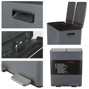 Sötétszürke acél szelektív pedálos szemetes 2x20 l Aliya – Spirella